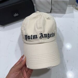 Palm Angels Beige Cap with Black Lettering